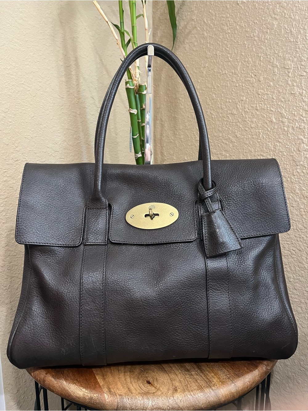 MULBERRY ESPRESSO LIGHTLY GRAINED LEATHER BAYSWATER